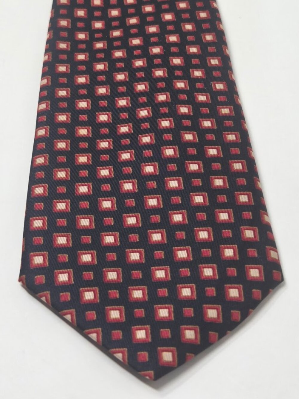 Michelsons Of London 56 In Silk Necktie Navy Red Geometric Square Pattern